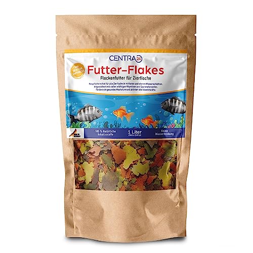 Centra24 Premium Fischfutter 1L, Futter-Flakes, Flocken - Hauptfuttermittel für alle Zierfische mit Vitaminen ohne Konservierungsstoffe, Aquarium, Süßwasserfisch