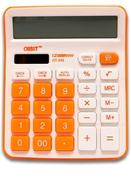 Solar & Bettary Operated Calculator with 12-Digit Large LCD Display & Buttons for School, Home, and Office (OT-333) (Orange)-image-43