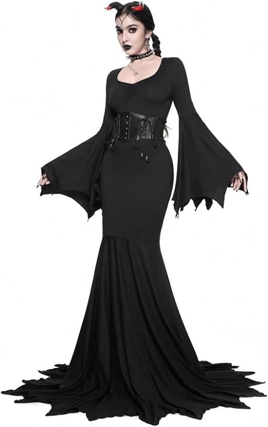 OIOLOYJM Morticia Addams Costume Women Renaissance Medieval Sexy Witch Vampire Gothic Halloween Costumes Woman 2025 Dresses