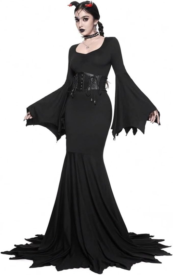 OIOLOYJM Morticia Addams Costume Women Renaissance Medieval Sexy Witch Vampire Gothic Halloween Costumes Woman 2025 Dresses