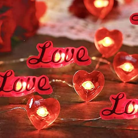 KKBES Valentines Day String Lights, 30 LEDs Valentines Day Heart Lights, Red Heart Shaped String Lights, Valentine Day Decorations for Home Bedroom Wedding Valentine Cover