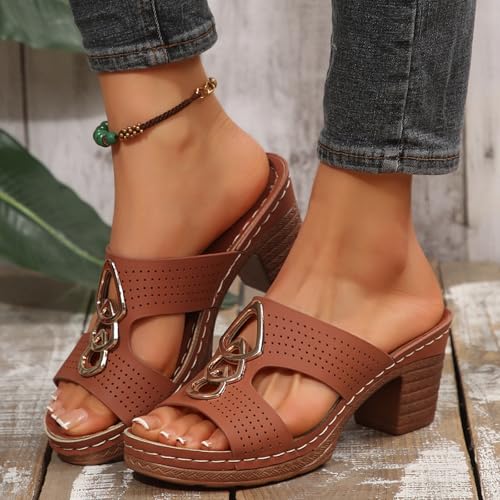 Chunky Heel Sandals for Women Comfortable Platform Wedge Sandals Summer Arch Support Walking Shoes Slip On Open Toe Shoe Bridal Party Wedding Shoes Dressy Orthopedic Sandal3