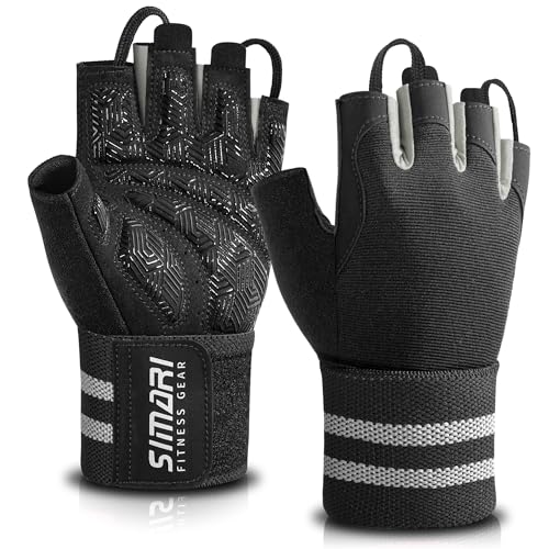 SIMARI Wrist Support Workout Gloves for Men & Women, Weight Lifting Gloves with Padded, Grip, Full Palm Protection, Gift for Gym Exercise, Cycling, Weightlifting Training, Fitness, Black Gray, Size L