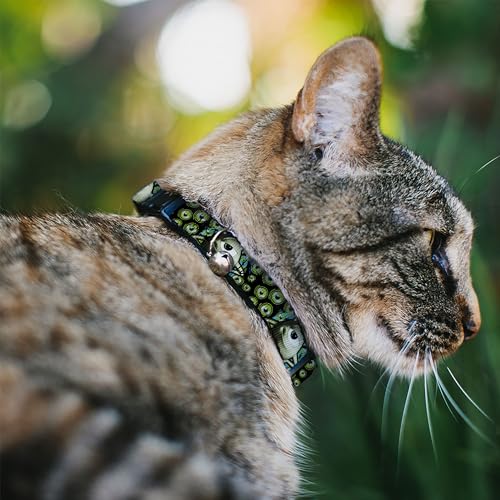 Image of Buckle-Down Breakaway Cat Collar - Mike Poses /Eyeballs Black /Greens - 1 /2 inch Wide - Fits 8-12 inch Neck - Medium