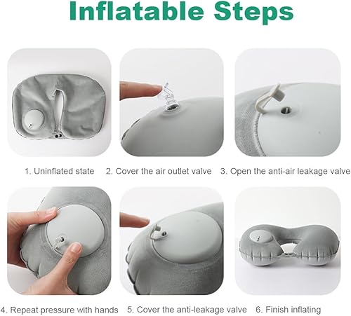 Miniatura 6 de JYWYBF Almohada inflable de viaje, almohada de aire para el cuello de viaje sin golpes, almohadas de viaje portátiles para aviones, soporta