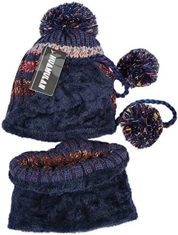 HUAMULAN 2 Piece Set Women Winter Beanie Hat Circle Scarf Set Ski Ear Flaps Caps Dual Layered Fleece Lined Pompoms - 3