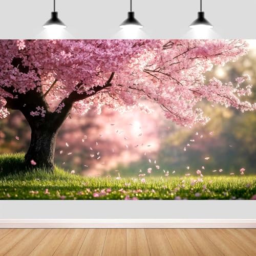 Wathon Spring Pink Cherry Blossom Tree Backdrop Picnic Outdoor Travel Nature Scene Photo Backdrop Flower Branches Party Decorations Banner Birthday Photo Background Booth Studio Video Props 5X3FT