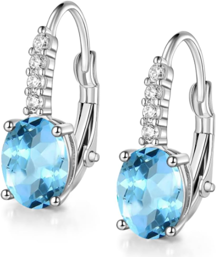 Drop Earrings for Women|6x8mm Oval-shaped Gemstone Halo CZ Dangle Earrings|18K White Gold Plated Drop Earrings Hypoallergenic Jewelry Gift