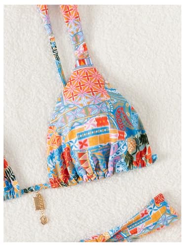 Women's 2 Piece Floral Tropical Print Bikini Set Boho Triangle Bathing Suit Tie Backless Swimsuit Sets4