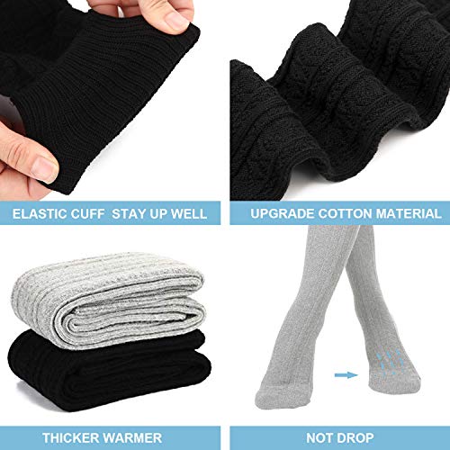 Meias femininas de algodão acima do joelho para botas de cano alto extra longas, Pacote com 2 (preto