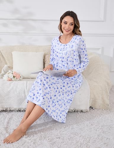 Image of IZZY + TOBY Nightgowns for Women Long Sleeve Soft Cotton Long Warm Nightdress Kintted Night Gown
