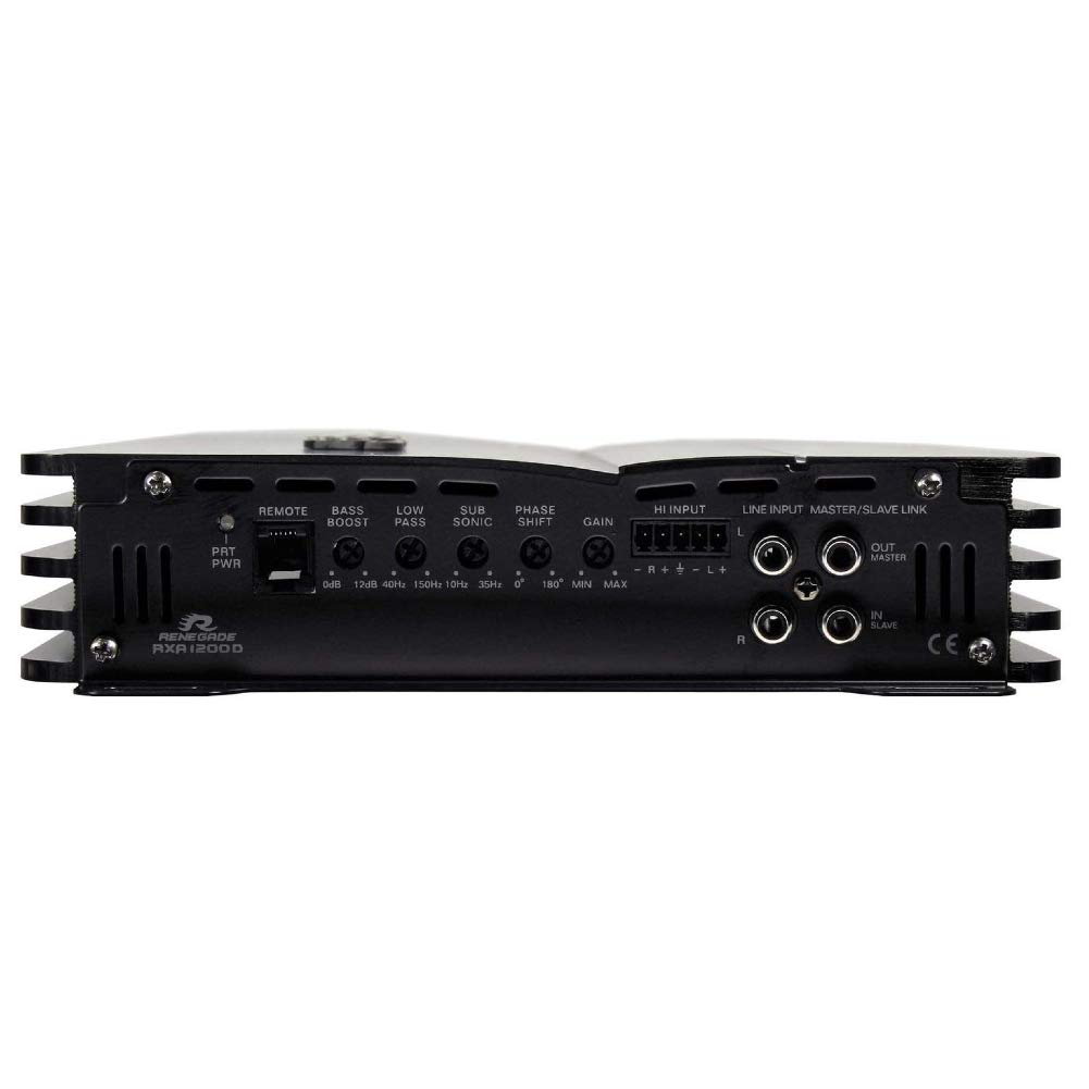 1 amplificador RENEGADE RXA1200D RXA 1200 D monoaural clase d 1 canal 600 vatios rms estable a 1 ohm 1200 vatios max bass boost spl coche, 1 pieza