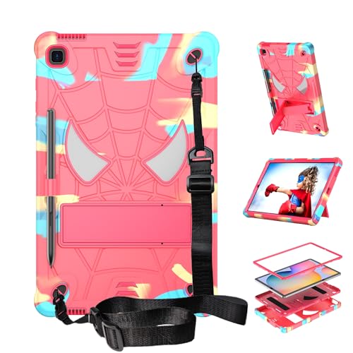 Étui Samsung Galaxy Tab S6 Lite pour enfant avec bandoulière et support rose camouflage