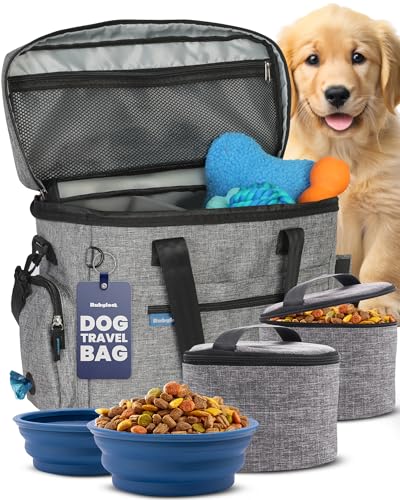 The Original Doggy Bag™ - Complete Dog Travel Bag for Supplies with 2 BPA-Free Travel Dog Bowls &...
