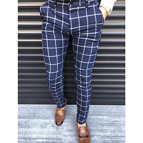 Men's Fashion Stretch Dress Pants Slim Fit Plaid Pants Business Suit Pants Casual Golf Long Dress Pants2