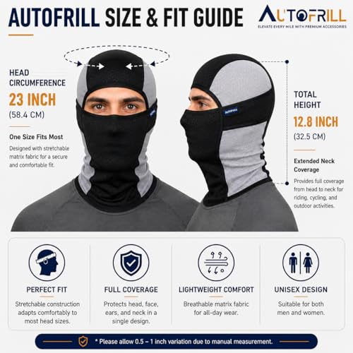 Image of AUTOFRILL Balaclava for Men - Full face mask for Bikers Helmet Liner & Head Cover for Men Breathable Mask for Motorcycle Riding & Cycling