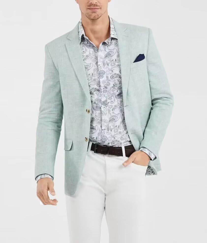 Men's Casual Linen Blazer Slim Fit Sport Coat Two Buttons Lightweight Business Suit Jacket4