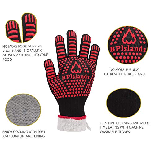 Bbq Heat Resistant Gloves 1472℉ For Men And Women - Extreme Heat Proof Grills Glove With Non-Slip Silicon For Grilling, Cooking, Baking For Oven, Grill, Smoker (Medium And Large, Black-Red) #TOP2