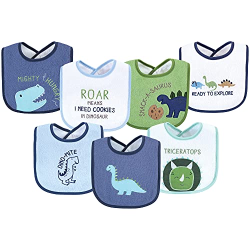 Hudson Baby Unisex Baby Cotton Terry Drooler Bibs With Fiber Filling, Boy Dino, One Size #TOP6