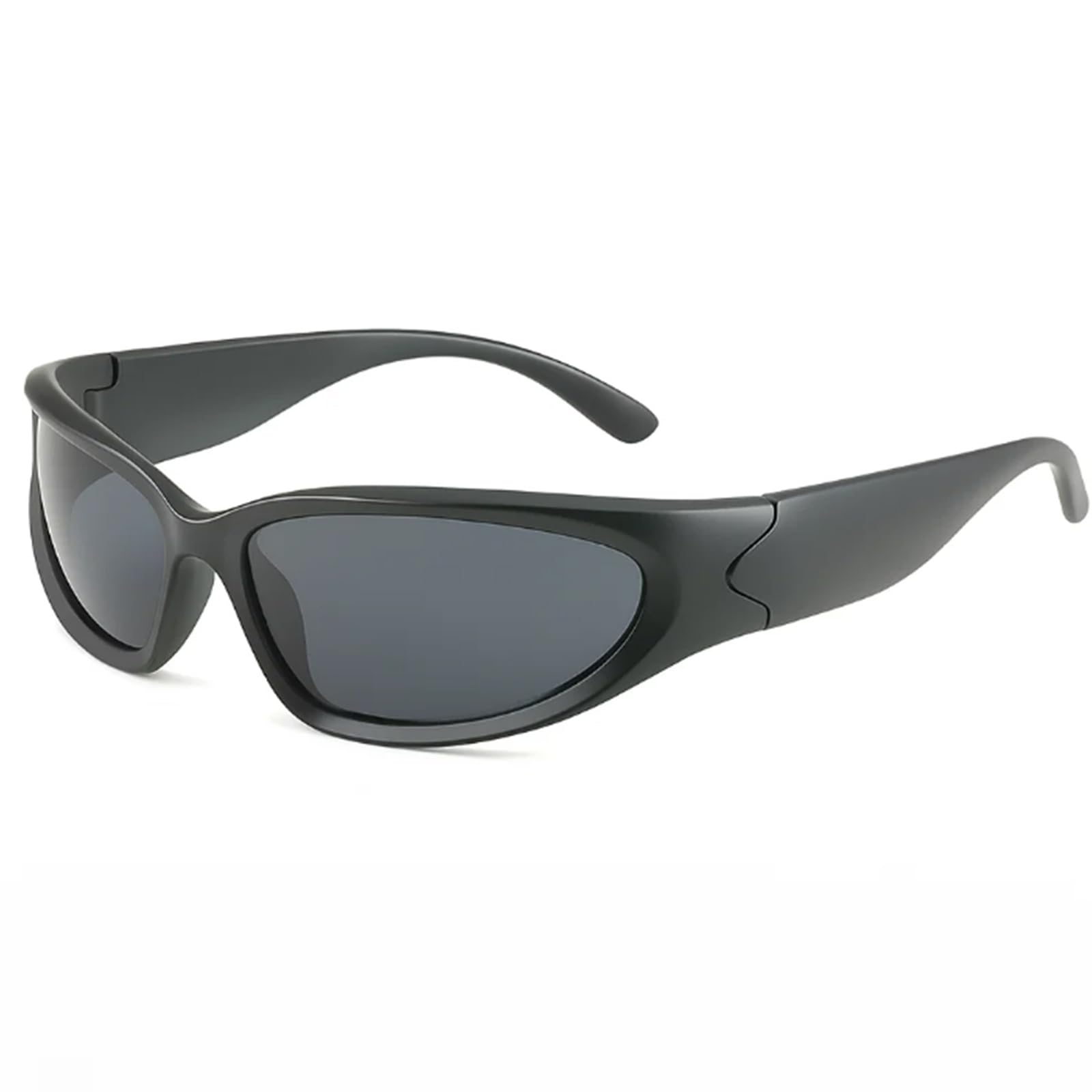 Grion Stormy Coal Black Sunglasses - Y2K Alien Futuristic Retro Outdoor Eyewear for Women Men - Festival Street Style Unisex Performance Shield Rave Party Fashion Rave