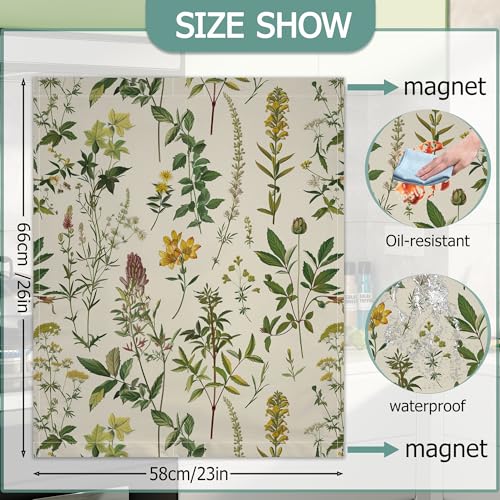 Image of Green Herb Leaves Dishwasher Covers for The Front Magnetic,Spring Wildflowers Refrigerator Magnets Decoration,Reusable Dishwasher Cover Panel for Home Kitchen Decor 23x26 Inch