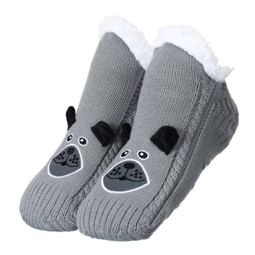 Image of ZYZX Cute Dog Slipper Socks for Women with Grips,Fuzzy Socks Indoor