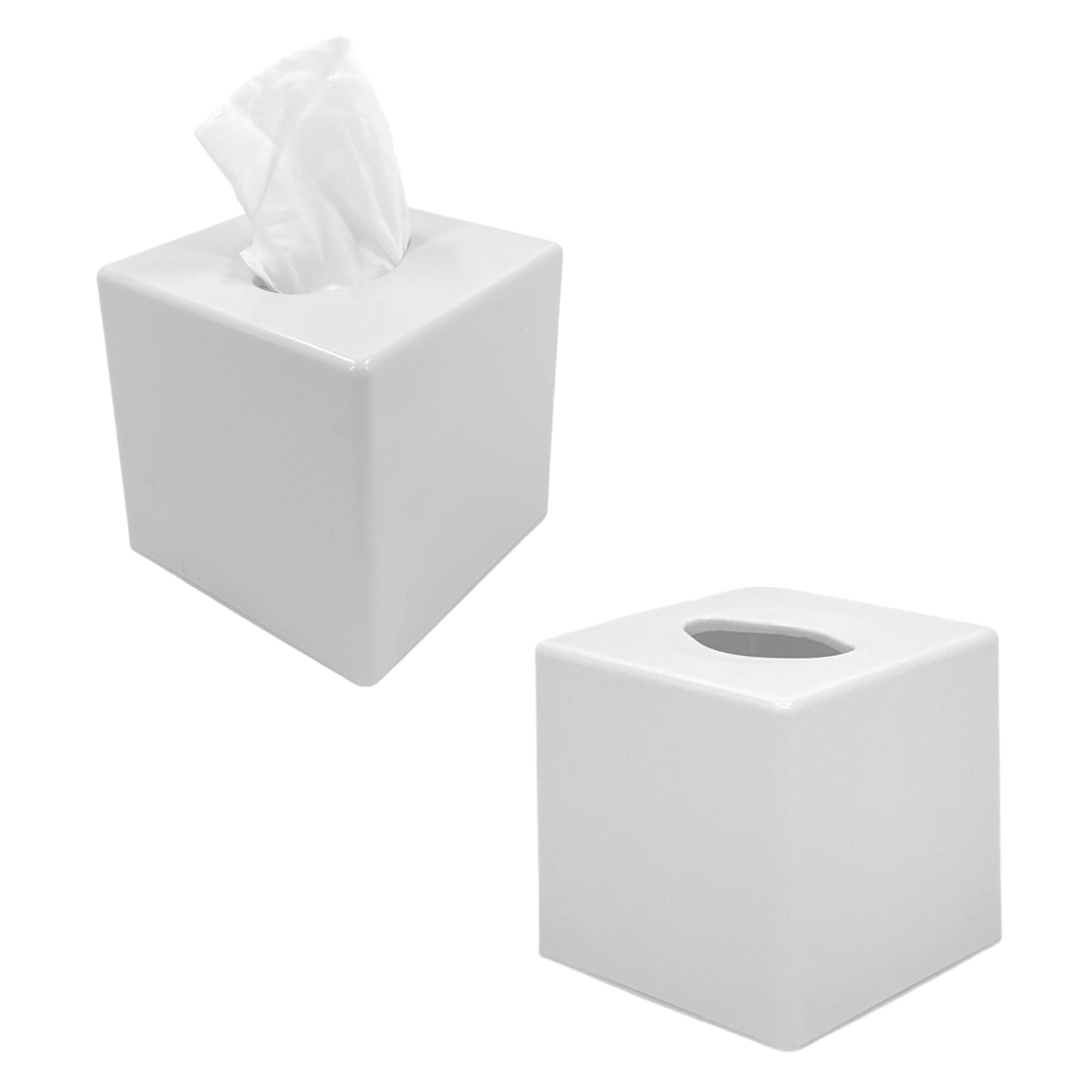 Chabrias Ltd 2 Pack White Facial Tissue Box Cube Holder Decorative Napkin Tissue Dispenser for Home, Bathroom, Office, Hotel, Catering, Restaurant – Stylish Square Cover Case