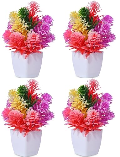 Image of Anuash Artificial Flower with Pot for Home Decor - 10 cm (Set of 4) | Faux Flower Plant, Showcase Decoration Potted Plants | Ideal for Living Room, Bedroom, Office Desk & Festive Decoration