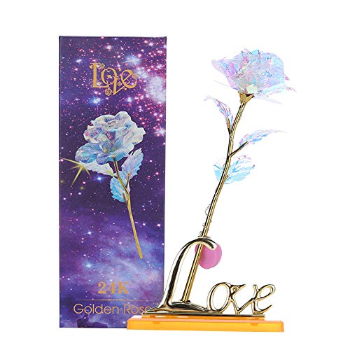 Youyouchard Gold Rose Rose Kit Colored Crystal Rose Led Light with Base, Rose Flower Dipped in Gold with Stand in Gift Box, Gift for Mother's Day,Valentine's Day(Rose)