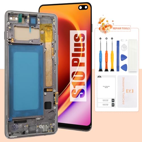 Not Original Screen for Samsung Galaxy S10 Plus Screen Replacement for Samsung S10+ LCD Screen SM-G975F,SM-G975U Touch Display Digitizer Assembly Repair Parts with Frame(Black No FigerPrint Function)