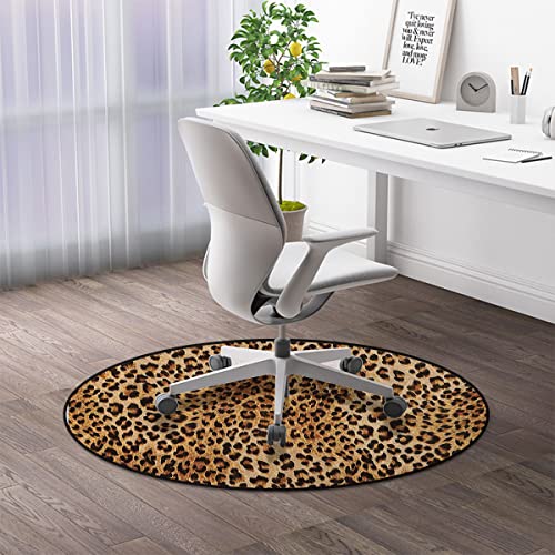 Brown Beige Round Floor Mats for Office Chair Desk Chair Anti Slip Floor Protector for Rolling Chair Leopard Skin Pattern Stylish Modern Hardwood Floor Gaming Chair Mat Animal Print Diameter 48 in