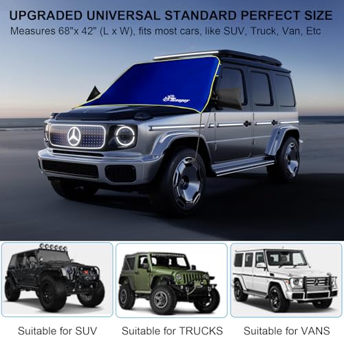 Image of Windshield Cover for Ice and Snow,【Newest 600D Oxford Fabric for Efficient Protection】 Windshield Snow Cover Against Frost with Straps & Side Panels, Fit for Most Cars, SUVs & Trucks (68 inchx42 inch)-Blue