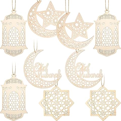 9 Adornos Colgante de Madera para Fiesta Ramadan Mubarak Eid Cover