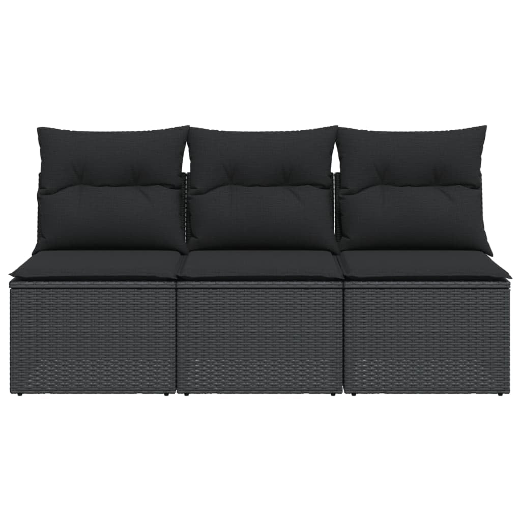 Divano da Giardino a 3 Posti con Cuscini Nero in Polyrattan,Divano Giardino,Divano Giardino Esterno,Divano Giardino per Esterno-365988