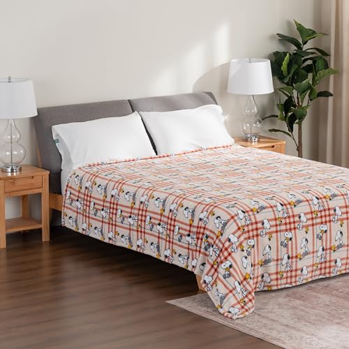 Image of Berkshire Blanket Peanuts VelvetLoft Cute Character Snoopy Plush Blanket,Snoopy and Woodstock Wood Holiday Plaid Medium Tan,Twin 60 in x 90 in (Official Peanuts Product)