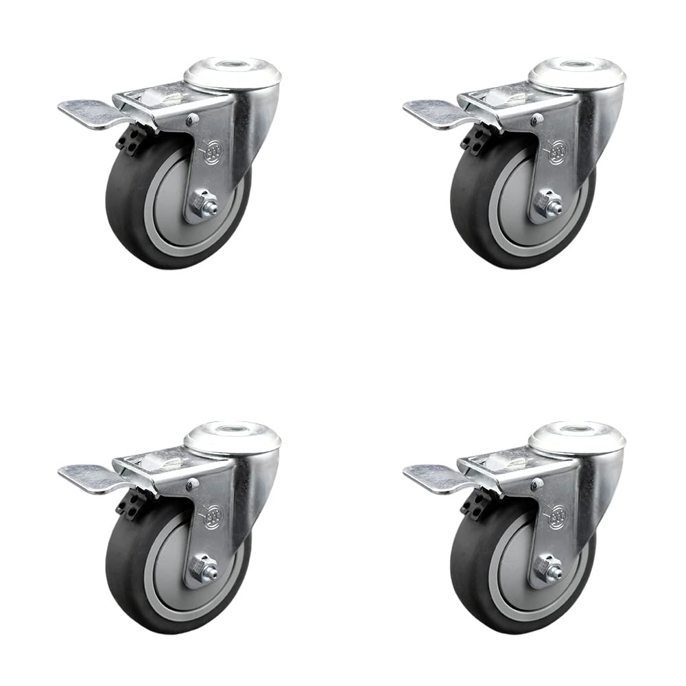 Stainless Steel Thermoplastic Rubber Swivel Bolt Hole Caster Set of 4 w/4
