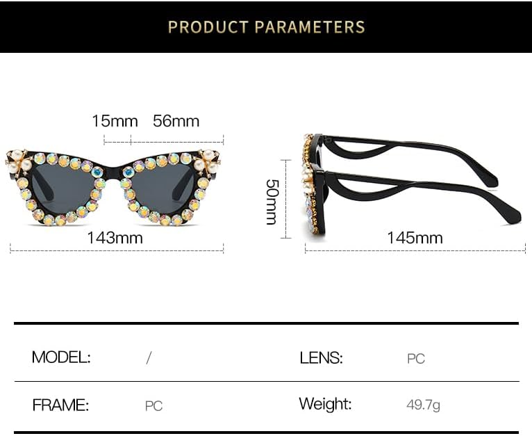 LJCZKA Sparkling Crystal Cat Eye Sunglasses Women Square Rhinestone Pearl Sun Glasses Party Diamond Bling Punk Eyewear - Image 6