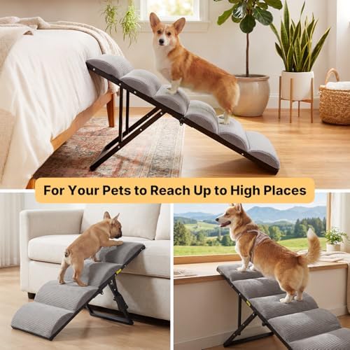 Veehoo Dog Ramps for Small to Large Dogs, 5 Adjustable Height & Metal Frame - 5