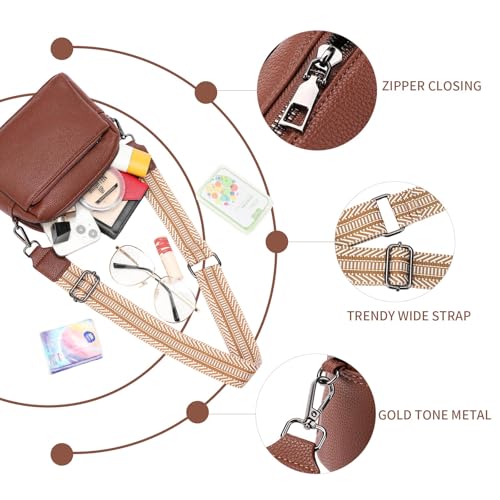 FALAN MULE Triple Zip Crossbody Bags for Women Pu Leather Small Cell Phone Purse with Adjustable Shoulder Strap4