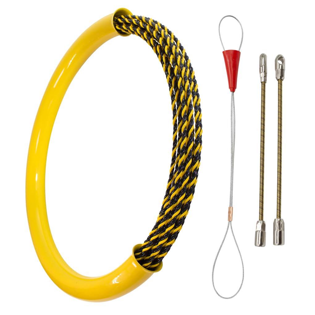 Guia Pasacables Profesional Triple Trenzada con Tubo Organizador Guarda Guia 7mm con Terminales Intercambiables Electricista Profesional para Pasar Cables Paredes, Pisos y Conductos PET (30 Metros)