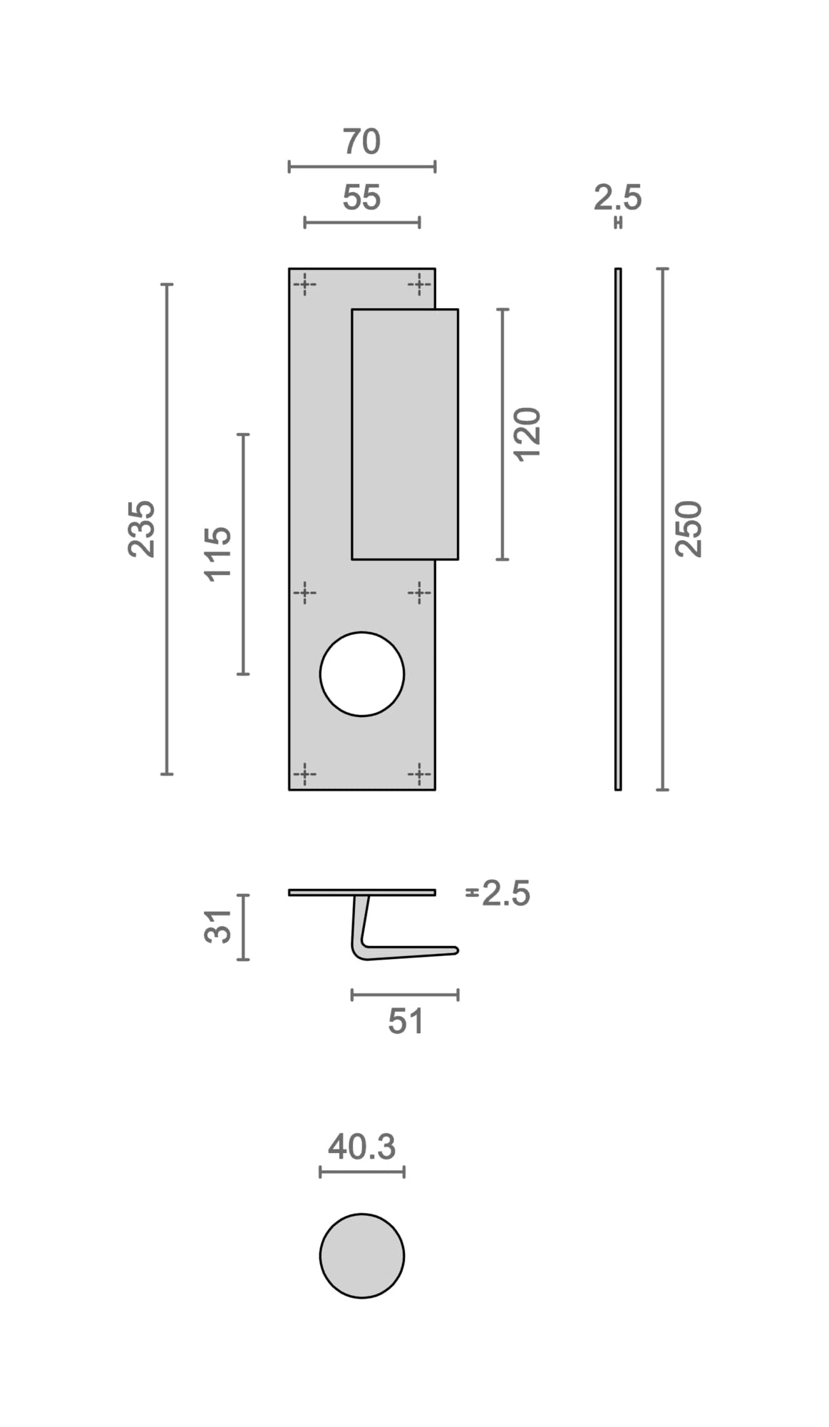 Poignée palière aluminium type Bastille argent trou de 40 - HERACLES - I-231103TR40