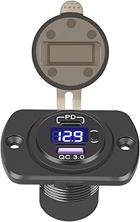 USB Charger Socket,Linkstyle 12v Upgraded Quick Charge 3.0 USB Socket Outlet Panel with USB Outlet PD Type-C Port Waterproof Digital Voltmeter Power Switch Button for 12V/24V Car Marine Motorcycle ATV