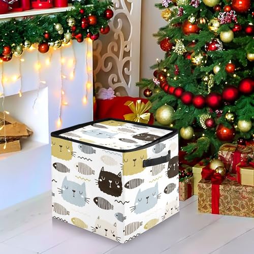 Miniatura 7 de Ewusp Caja De Almacenamiento De Bolas De Navidad Con Diseño De Gato De Dibujos Animados Con Cremallera Y Separadores Ajustables, Organizador De Adornos De Navidad Con Capacidad Para 64 Decoraciones