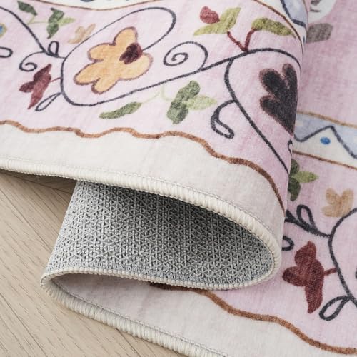 Runners for Kitchen Runner Rug Non Slip 2'x10' Long Washable Rugs with Rubber Backing Soft Floral Animal Cat Carpet Runner for Kitchen Laundry Bedroom Bathroom, Pink