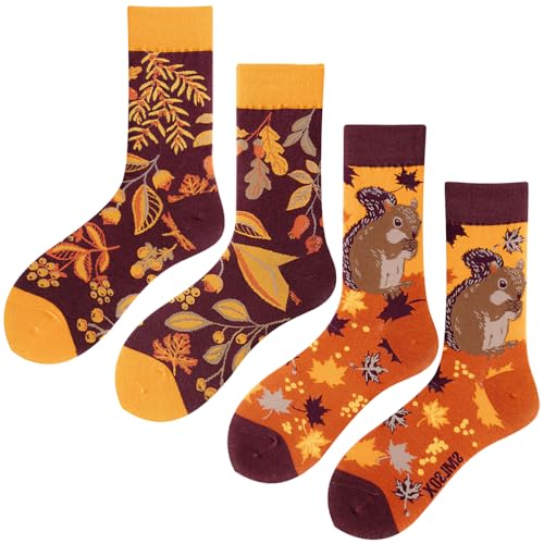 Image of 2 Pairs Cartoon Animal Crew Socks Fun Cotton Mid Calf Socks for Women