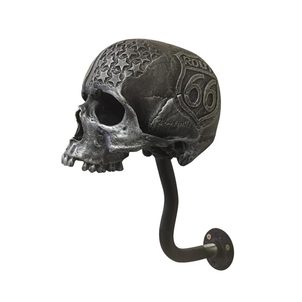 Porta Casco da Moto con Teschio,Supporto a Parete per Casco da Moto in Resina Rimovibile, Gancio per Casco da Bici, per Caschi da Baseball, Pallacanestro(Gray)