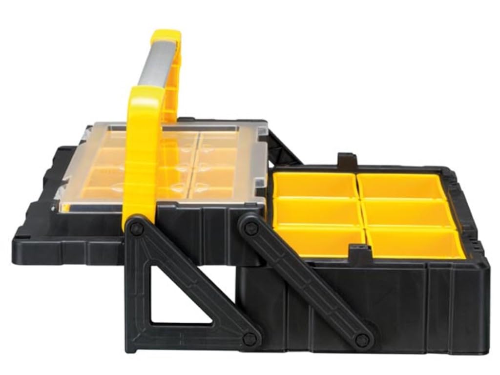 Perel organizador de herramientas 15,2 L con 18 compartimentos y 2 niveles, maletín de herramientas con asa de aluminio y cierres metálicos, organizador para tornillos y piezas pequeñas, 45,5 x 24 x