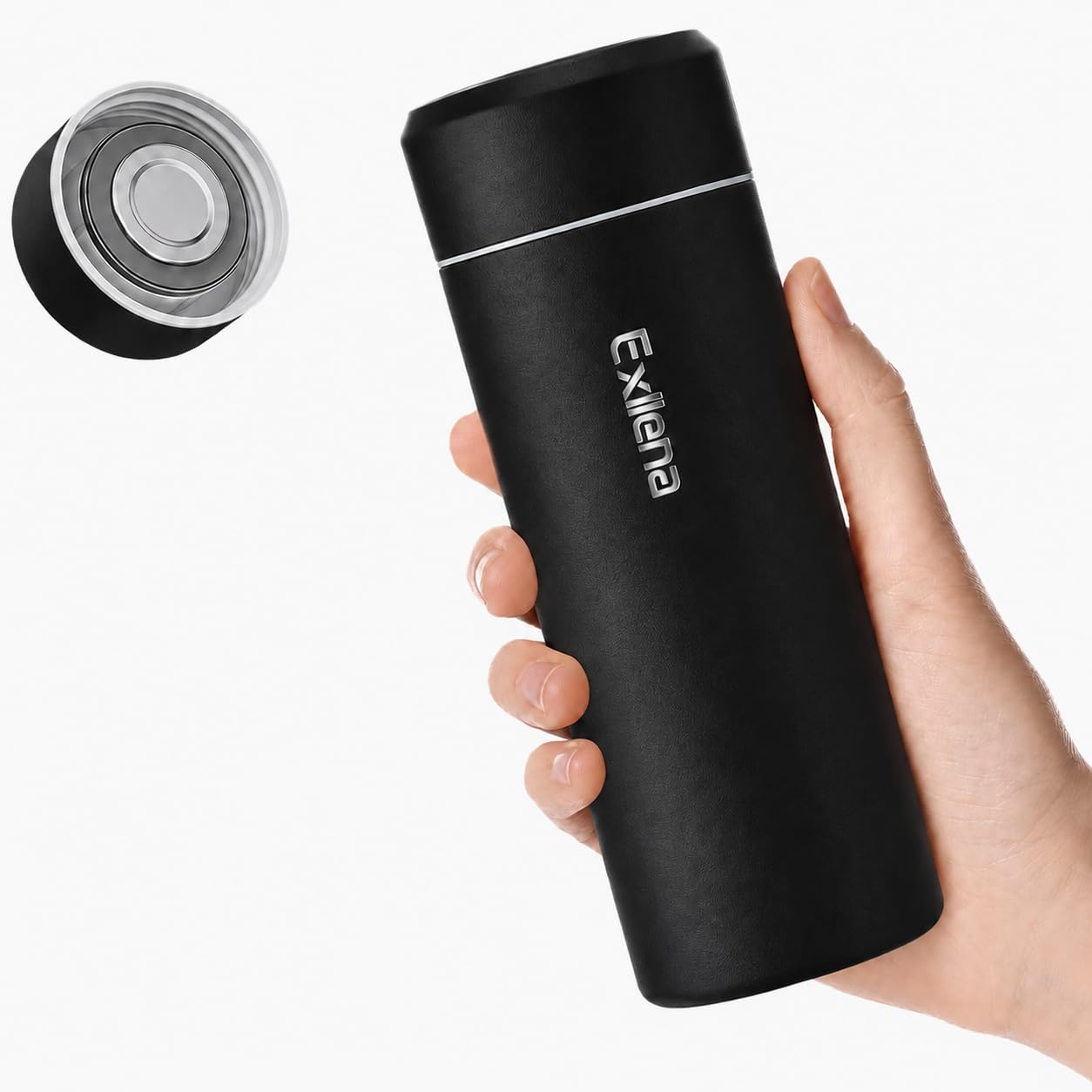 【Upgraded】 Exllena Small Water Bottle for Handbag – 300ml Mini Flask for Hot & Cold Drinks, Perfect Small Insulated Water Bottle for Travel, Milk, Coffee...(Black)