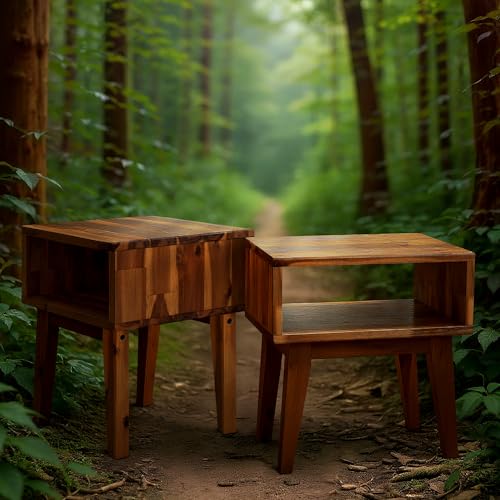 Image of Acacia Serena Nightstand Solid Wood Nightstand with Open Storage Shelf, Wood Bedside Table, Night Stands for Bedroom - Chocolate