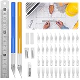 Skalpell Basteln Set Bastelmesser mit 40 Skalpell Messer Klingen und 2 Craft Cutter Skalpe-ll Basteln Professioneller Modellschneider aus Edelstahl zum Schnitzen, Modellbau, Heimwerken